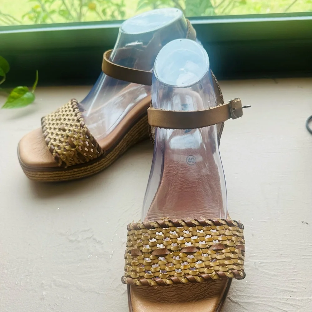 Payma Tan Woven Wedge Sandals Size Europe40/US 9-9.5